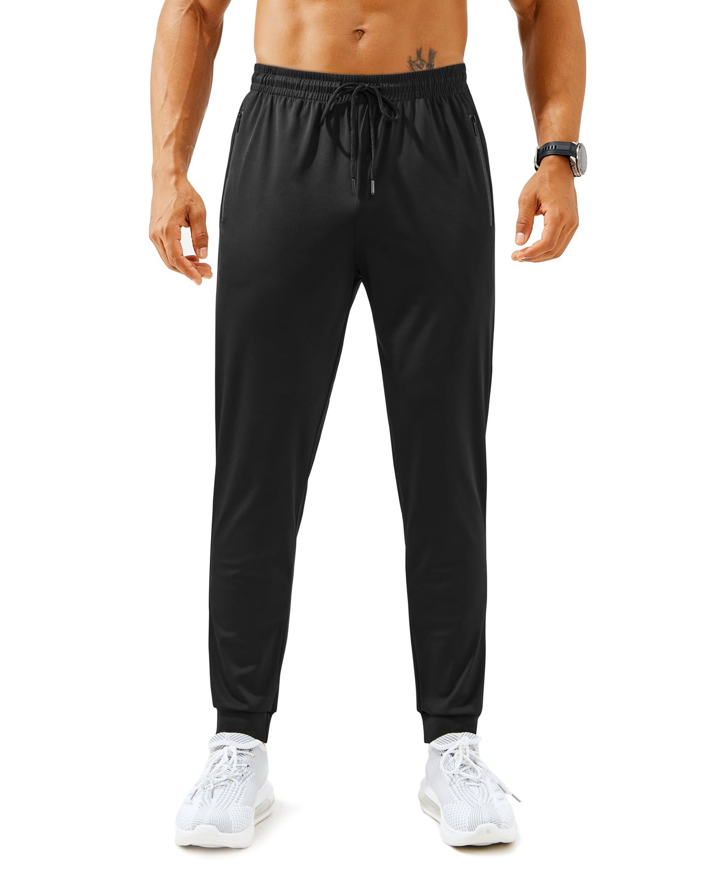 FOGFIRE Mens Sweatpants with Zipper Pockets - Lightweight Athletic Joggers for Workout, Running, Gym, Track, Casual Wear Black Large