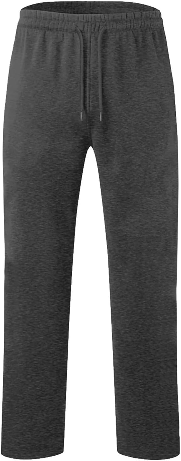 Waterwang Men's Fleece Joggers - Casual Cotton Sweatpants with Pockets | Loose Fit, Open Bottom