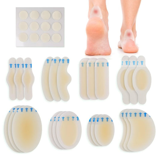 LotFancy Blister Bandages for Feet, 24 Blister Pads and 12 Acne Patches, 8 Size Hydrocolloid Bandage, Waterproof Seal Gel Blister Cushion Variety Pack for Toes Protection, Heel Blister Prevention