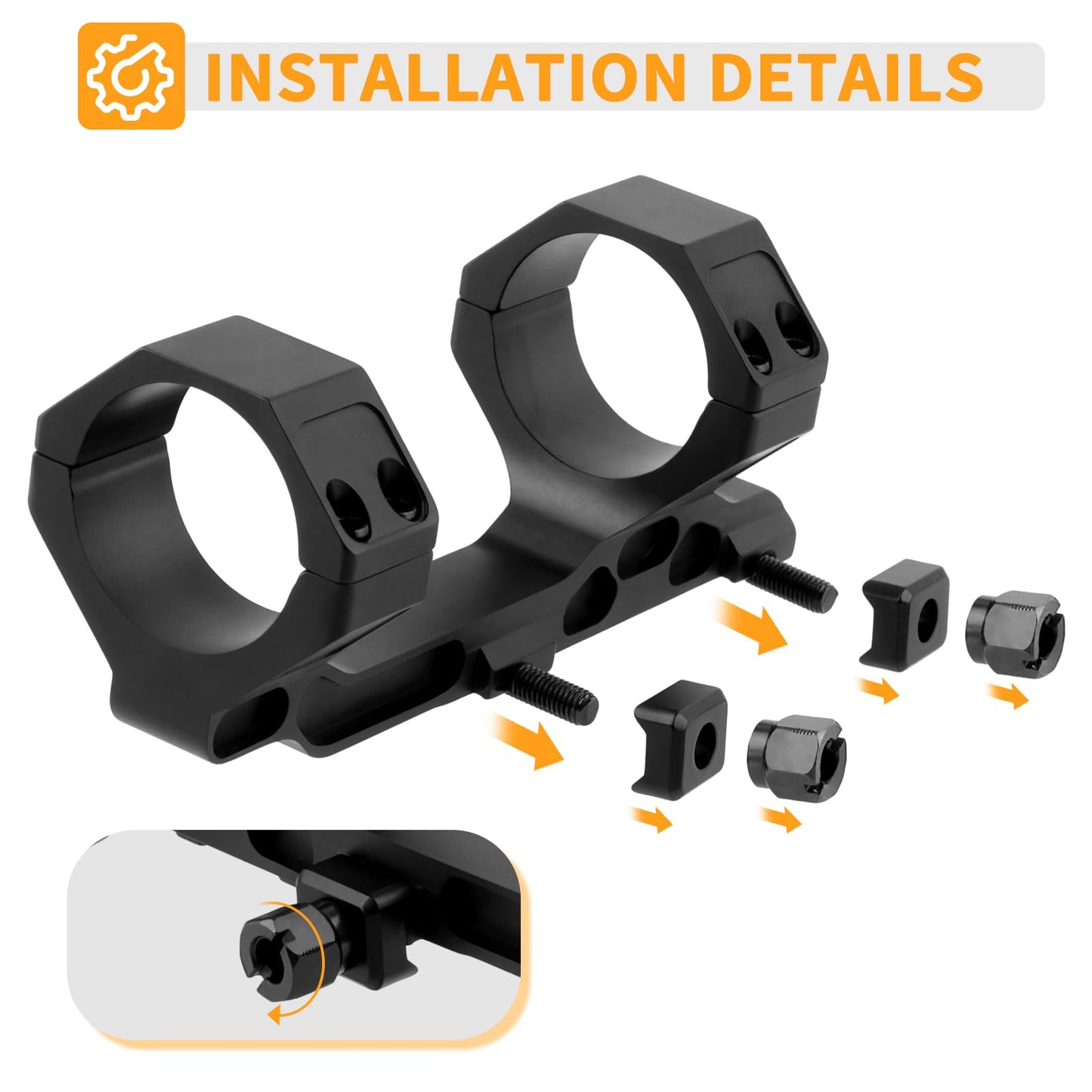 FOCUHUNTER 34mm Scope Mount, Cantilever Picatinny Scope Mount Fit 21mm Picatinny Rail, 1.62 inch Center Height, Slim Profile Offset Dual Ring One-Piece Mount for 34mm Diameter Scope Tube, Aluminum