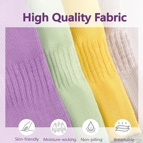 Non-Slip Yoga & Pilates Grip Socks - 4 Pairs, Women's Size 5-10 - Black+Grey+Pink+Purple