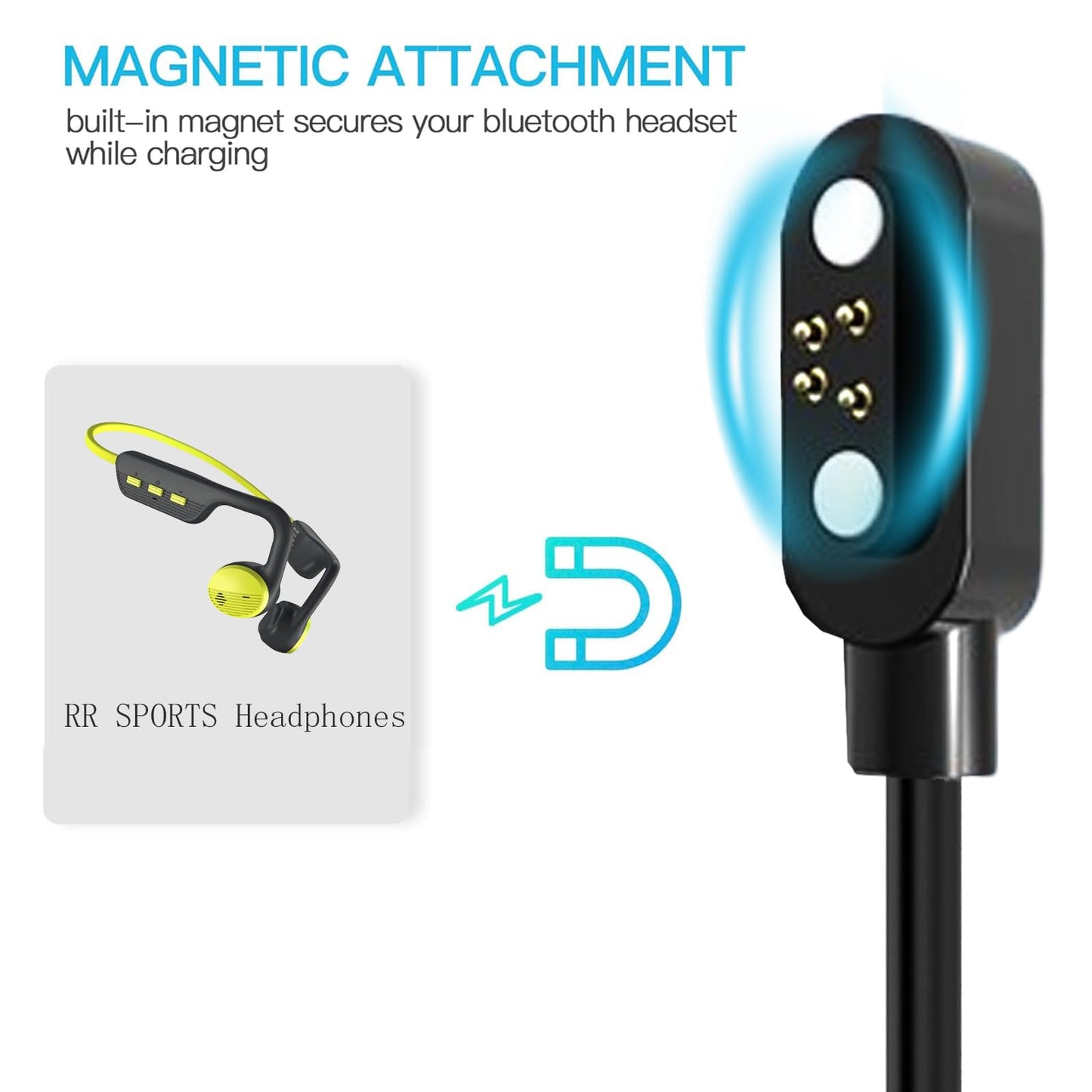 Lamshaw Compatible with RR Sports Air Conduction Headphones Charger, Magnetic Replacement Charging Compatible for RR Sports AC889 Air Conduction Headphones (2 Pack-Black+Black, for AC889)