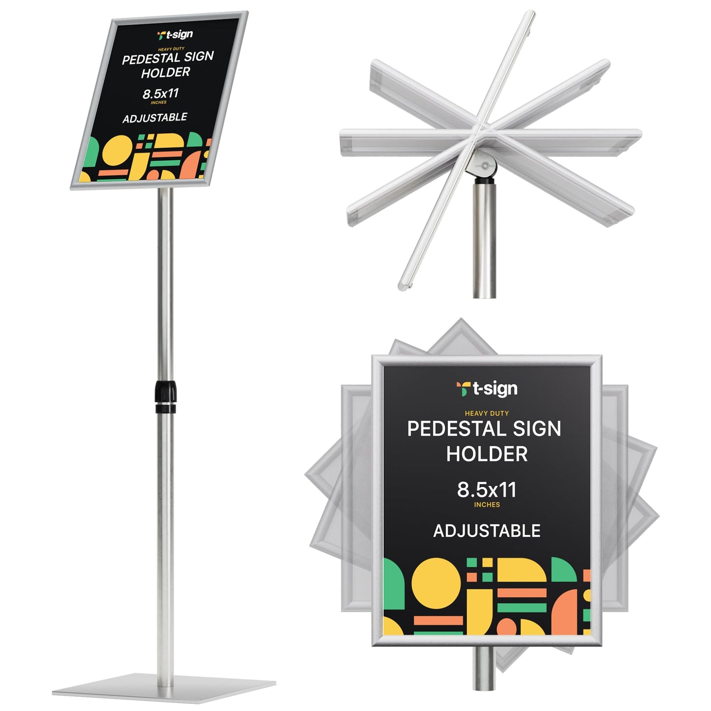 Adjustable Heavy Duty Pedestal Sign Holder Poster Stand - 8.5x11 Inch Vertical & Horizontal Sign Stand Displayed Poster Holder, Square Base Sign Stands for Display, Advertisement & Outdoor Sign Holder