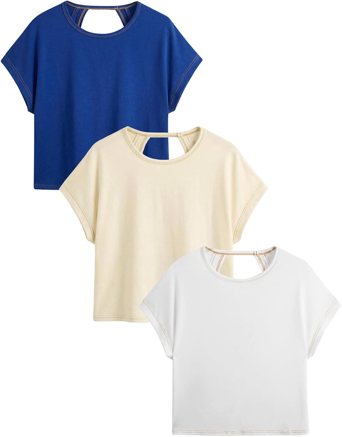 RoseSeek Women's Open Back Criss Cross Tee - Short Sleeve Summer Top | 3 Pack, Stylish & Comfortable