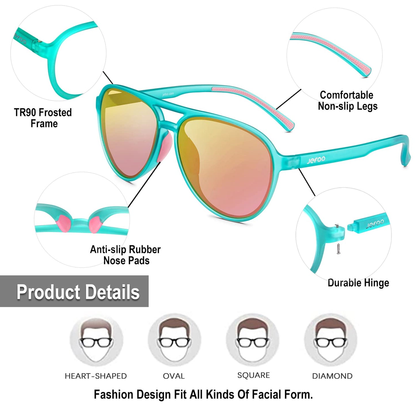 Jefoo Polarized Aviator Sunglasses for Women Men Retro Trendy Sports Sunglasses for Outdoor UV400 Protection