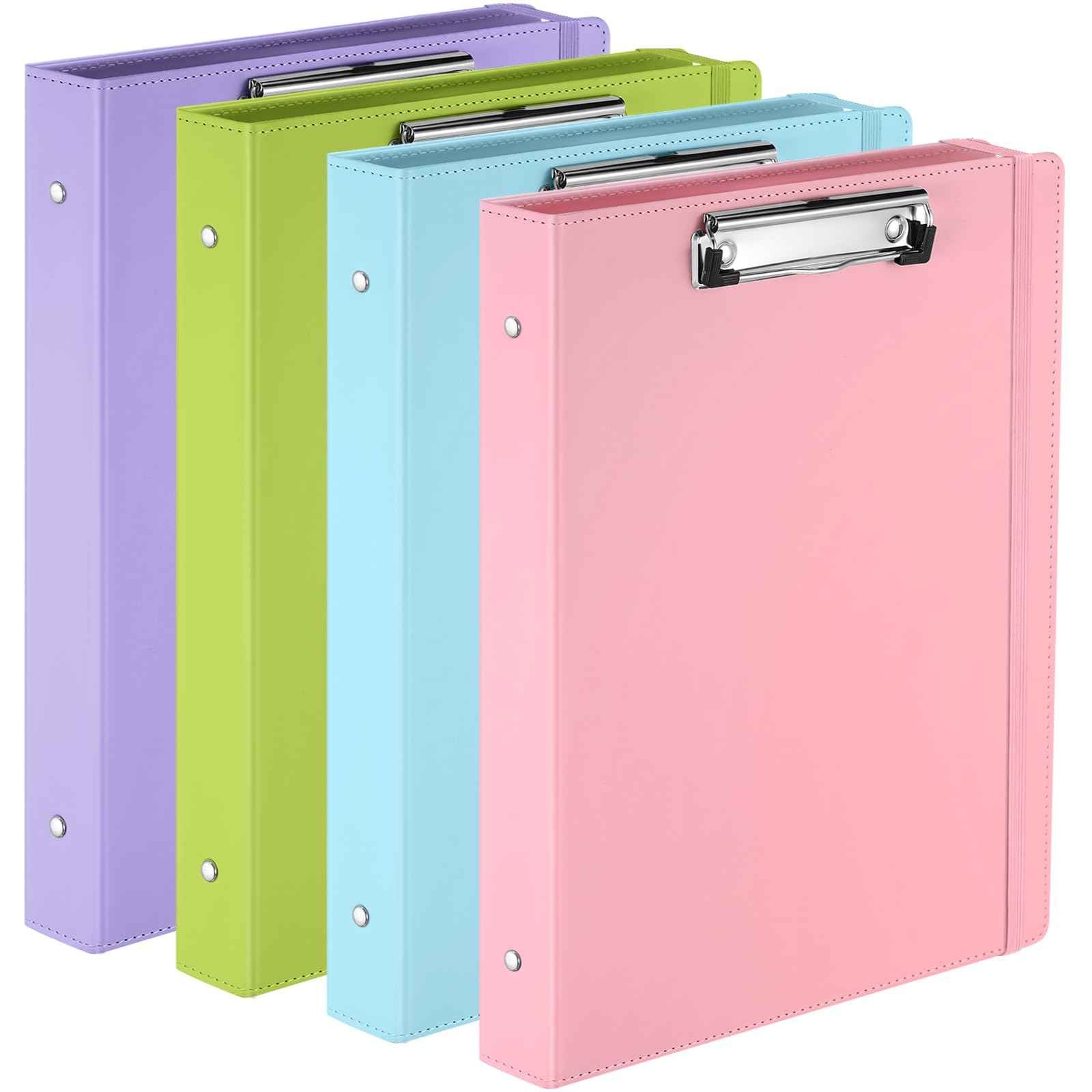 Ctosree 4 Pack Clipboard Binder 3 Ring Binder 1 inch with Pockets PU Leather Clipboard Folder Fits Letter Size 11" x 8.5" Paper Document Organizer for Office Home School