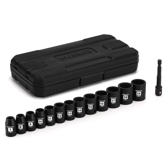 EMENTOL 14PCS 3/8"Dr. Standard Impact Socket Set, Metric, 12-Point, CR-V, 14 Pieces 3/8-Inch Drive Shallow Socket Set, 7mm - 19mm