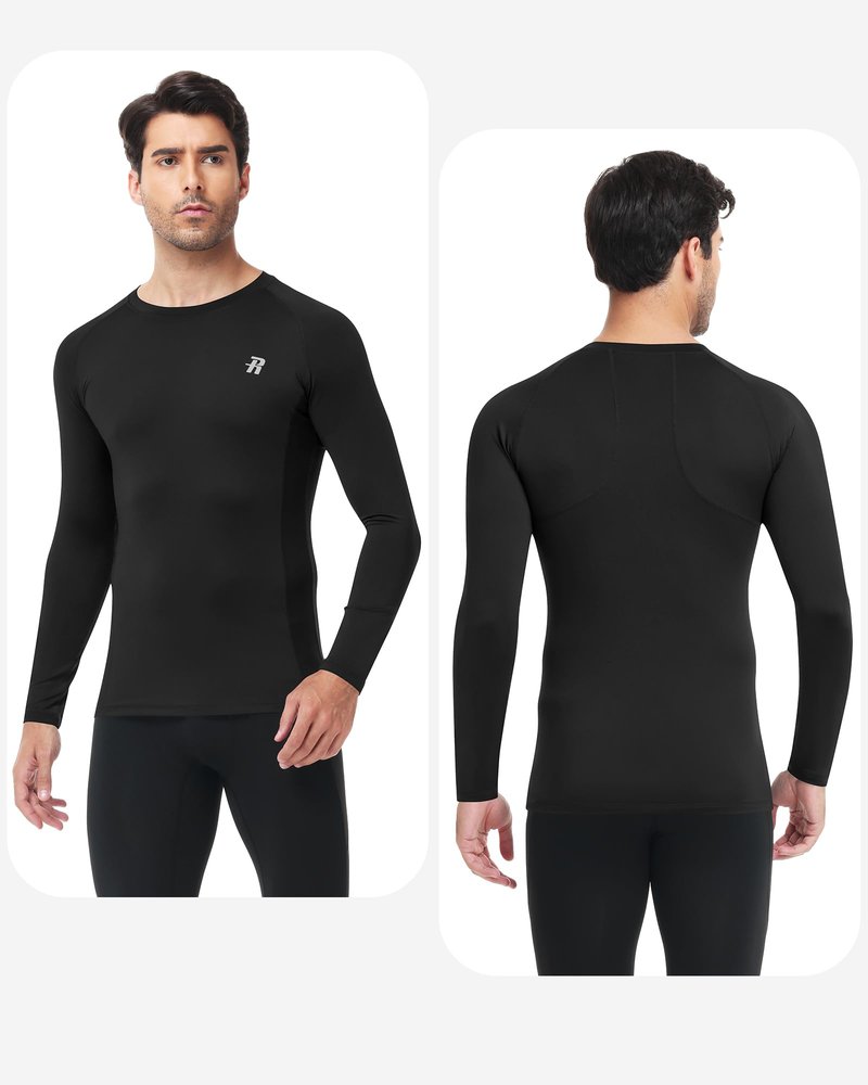Runhit 2 Pack Men's Compression Shirts Long Sleeve Cool Dry Workout Undershirts Quick Dry Athletic Running Base Layer Top for Sports Gym Black/White M