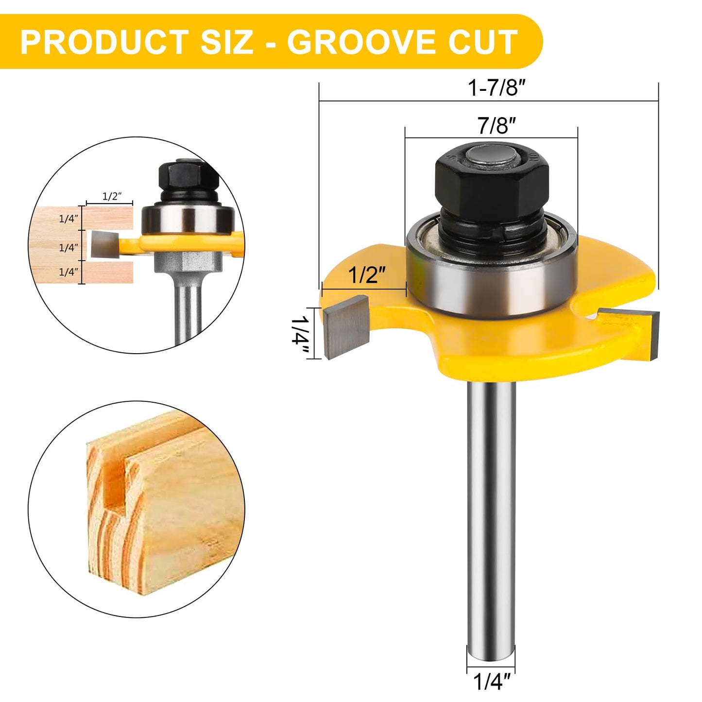 Tongue and Groove Router Bit Set 1/4 Inch Shank, UTRUSTTO 2 Pieces 1/4" Router Bits 3 Teeth Adjustable T Shape Wood Milling Cutter Woodworking Tool
