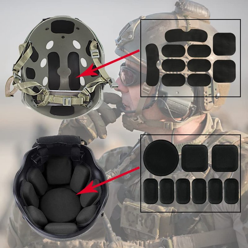 Aoutacc Universal Airsoft Helmet Pads, Helmet Replacement Foam Padding Kits Set Accessories Mats for Fast-Style/Mich/ACH/PASGT Helmet (Black-2 Sets)