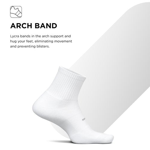 Feetures High Performance Max Cushion Quarter Tall Sock for Women & Men - Moisture-Wicking Athletic Socks - White - M (1 Pair)