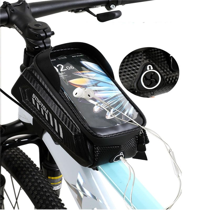 Lythor Bike/Bicycle Phone Holder Bag, Bicycle Front Frame Bag, Waterproof Tube Bag, Bike Accessories, Cycling Pouch with TPU Touch-Screen& Sun-Visor Compatible Phone Under 6.5” (Black)