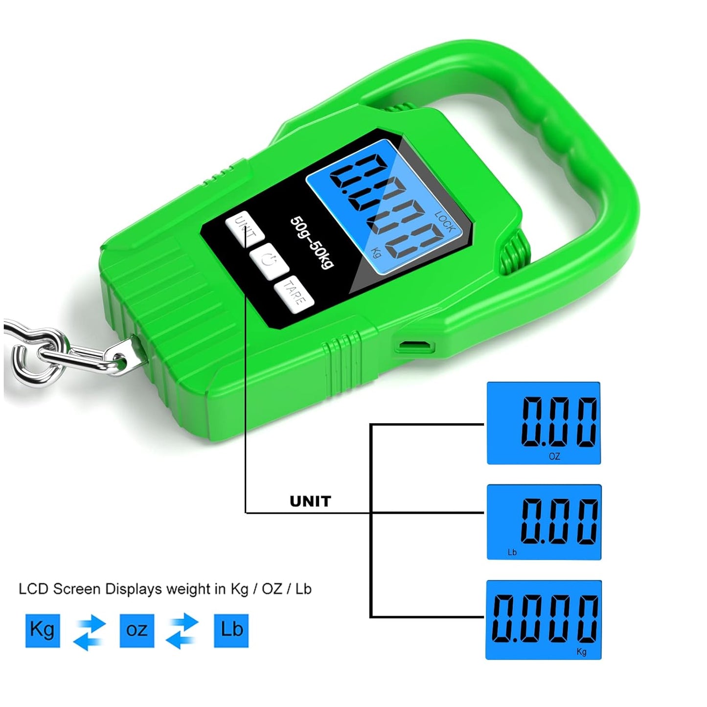SKEAP Digital Fish Scale - 110lb Capacity with Backlit LCD Display & Large Handle | Green Fishing Gift