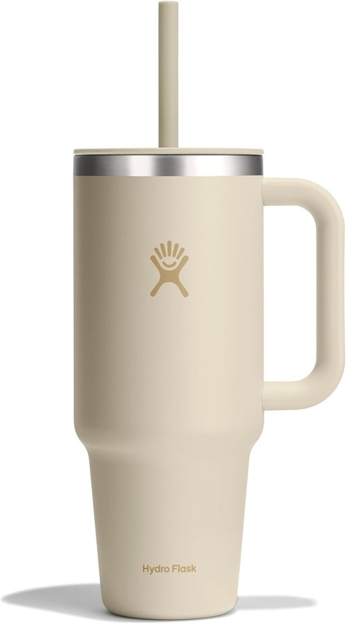 Hydro Flask 40 Oz Travel Tumbler - Insulated Stainless Steel with Handle, Lid & Straw in Coconut Cream