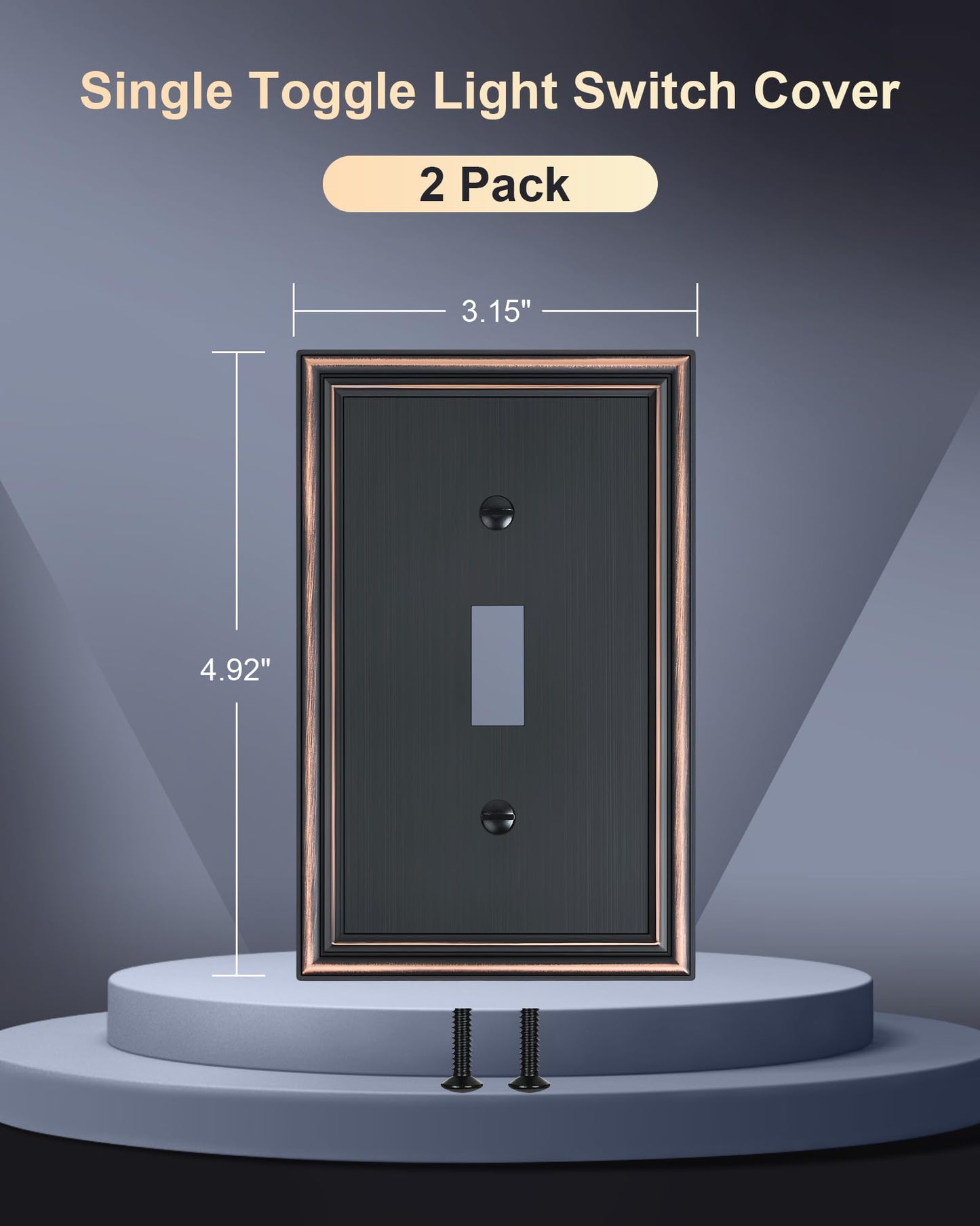 2-Pack Single Toggle Light Switch Cover Plate, Durable Solid Zinc Alloy Decorative Switch Plate Covers, Aged Bronze 1 Gang Wall Plate, Corrosion Resistant