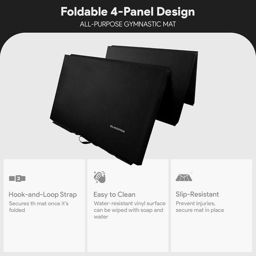 BalanceFrom Folding Gymnastics Mat - 10x4 Feet, 2-Inch Thick Vinyl Pad with Carrying Handles for Home Workouts | Yoga, Pilates, Tumbling, Martial Arts