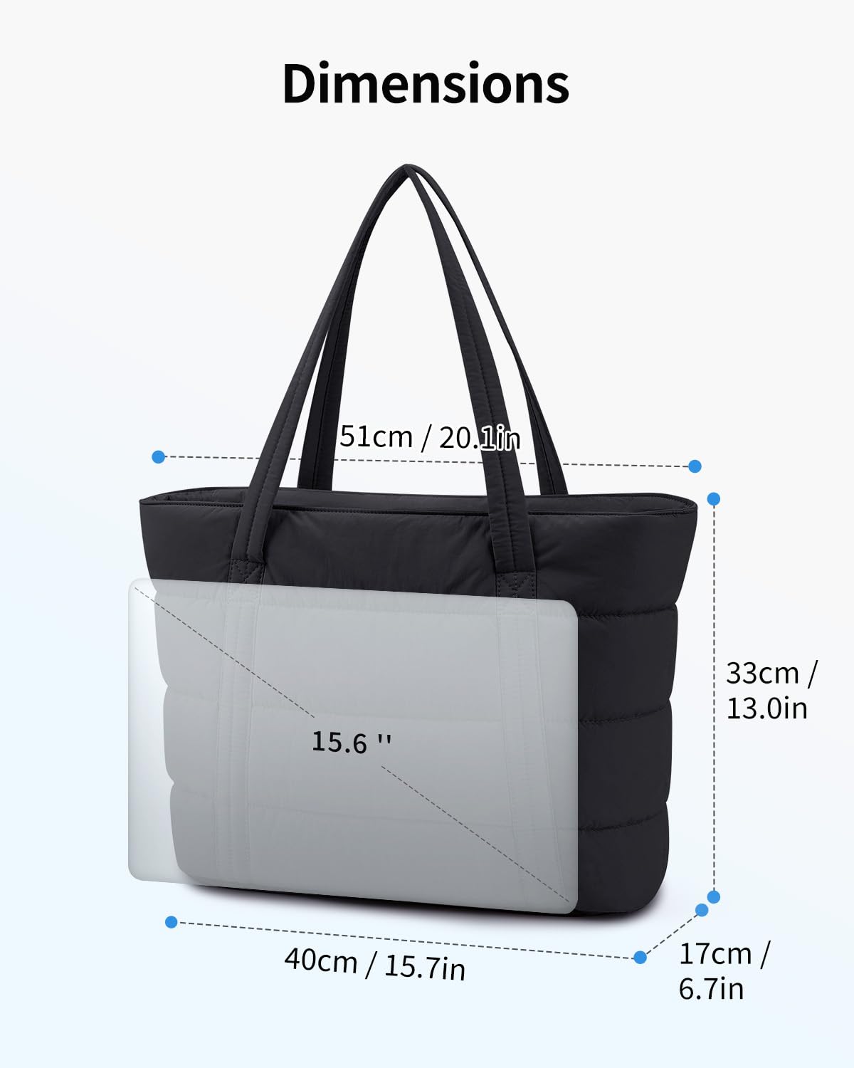 Narwey Work Tote Bags for Women with Cup Holder & Laptop Compartments, Lightweight Quilted Puffer Tote Bags for Travel Gym Nurse Teacher (Black)
