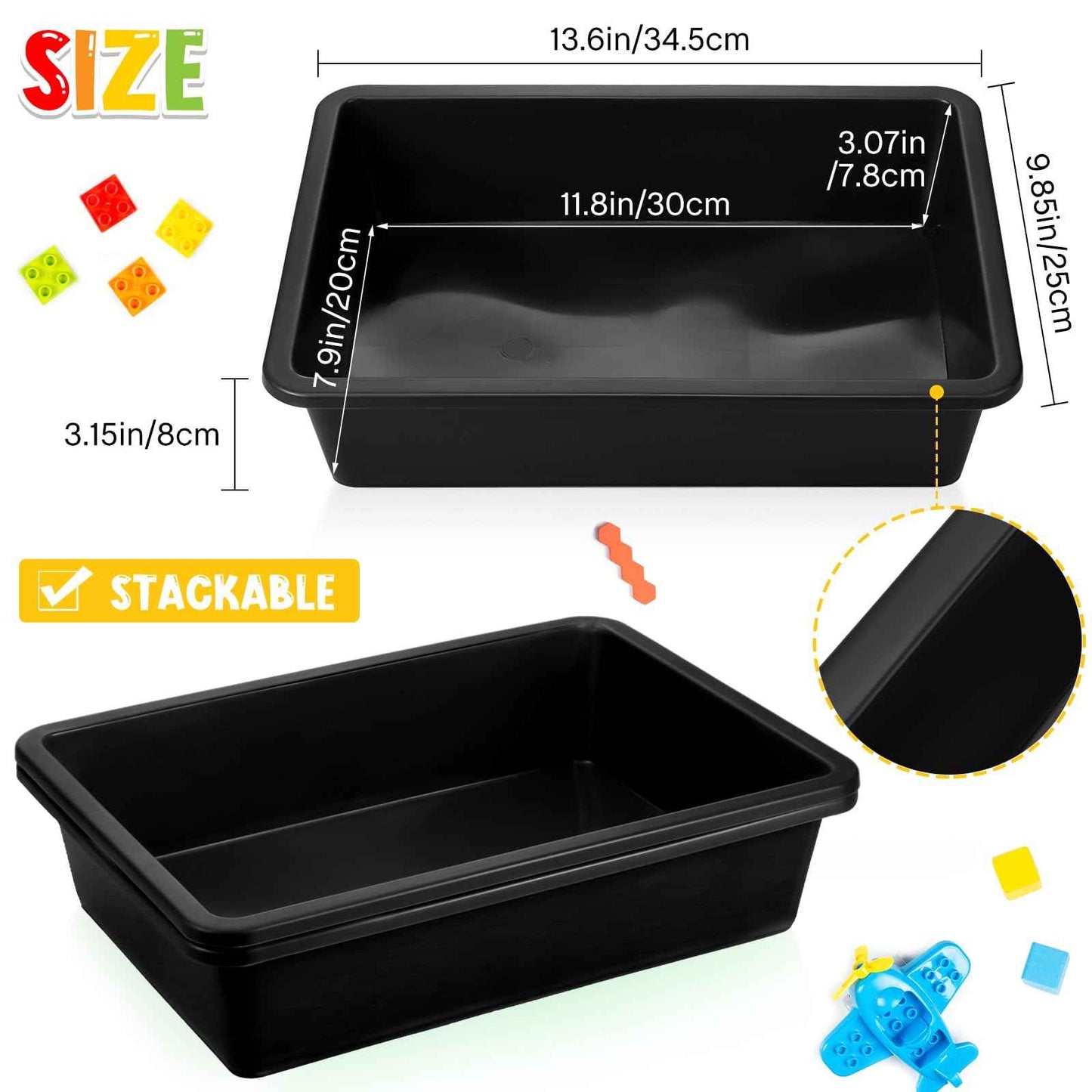 Qunclay 16 Pcs Flat Storage Tray Organizer Bin Letter Size Paper Trays for Classroom Art Activity Plastic Stackable File Paper Organizer for School Office Teacher Book Organization, Black