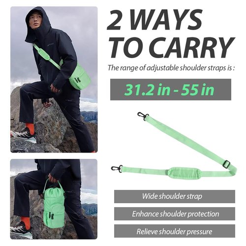 AMIVIE Water Bottle Carrier Bag,32/40oz Water Bottle Holder with Strap,with Adjustable Shoulder Strap 2 Pockets Sports Water Bottle Accessories for Hiking Travelling Camping (Green)