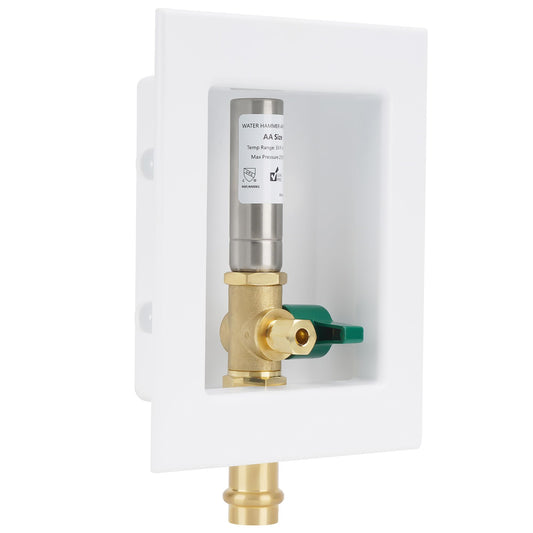 SECKWHALE Ice Maker Outlet Box with Water Hammer Arrestor, 1/2-Inch Press x 1/4-Inch OD Compression with 1/4-Turn Ball Valve, Ice Maker Valve Wall Box with Faucet, Absorb Shock and Reduce Noise