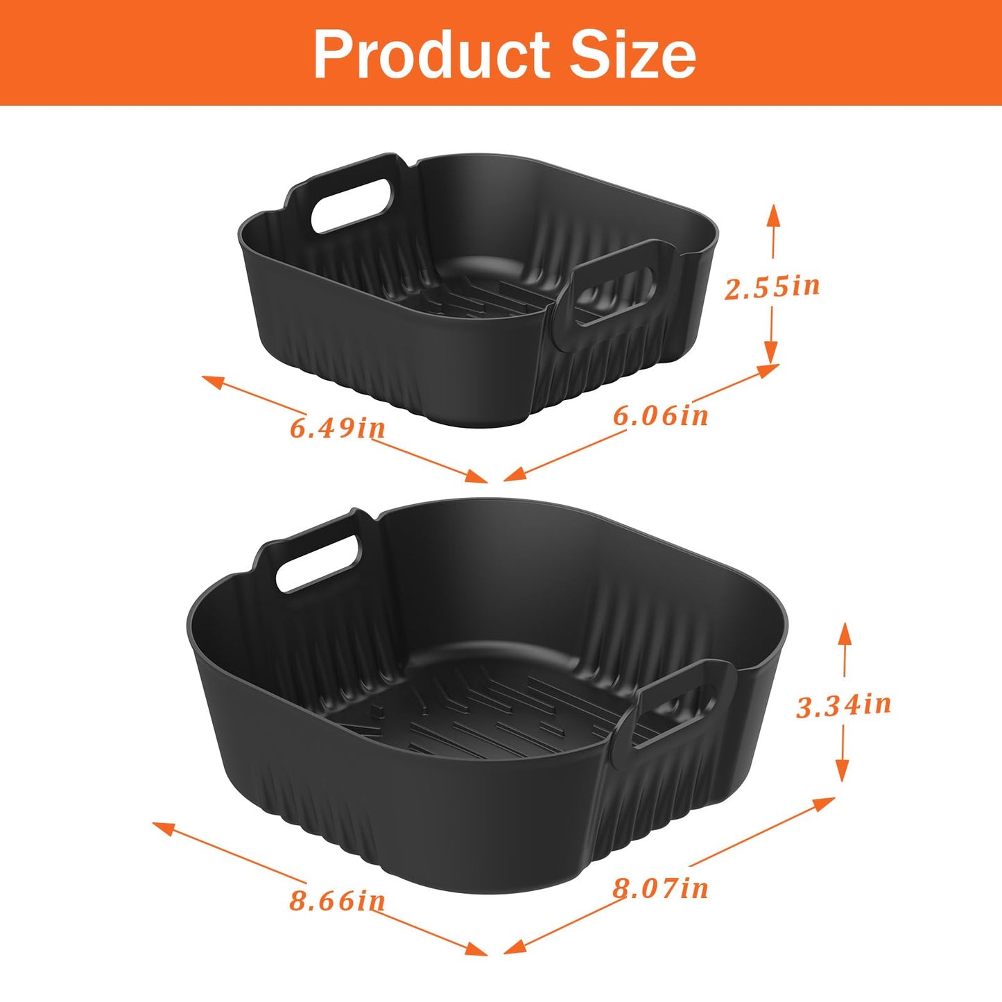Palksky Silicone Air Fryer Liners for Ninja Crispi 4-In-1 Portable Glass Air Fryer Cooking System, 2Pcs Glass Airfryer Containers Accessories, Large for 4-Qt & Small for 6-Cups Container,Non-Stick