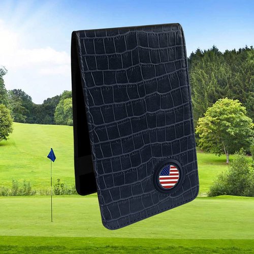 PINMEI Golf Leather Scorecard Holder Cover Yardage Book Cover with American Flag Golf Ball Marker and A Free Pencil 4.33 × 7.48 inches
