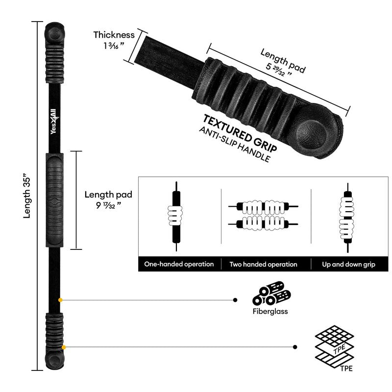 Yes4All Flex Bar, Elastic Fitness Bars with Strong Fiberglass & TPE Material, 2in1 Functional Exercise Bar, 9.5 inch Comfortable Grip, High Frequency Vibration Training, Build Muscles & Burn Fat