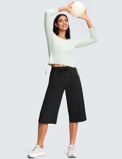 ISEEGZ Women's Capri Pants Wide Leg Plus Size Lightweight Quick Dry Casual Summer Pants Sweatpants Hiking Walking B Black