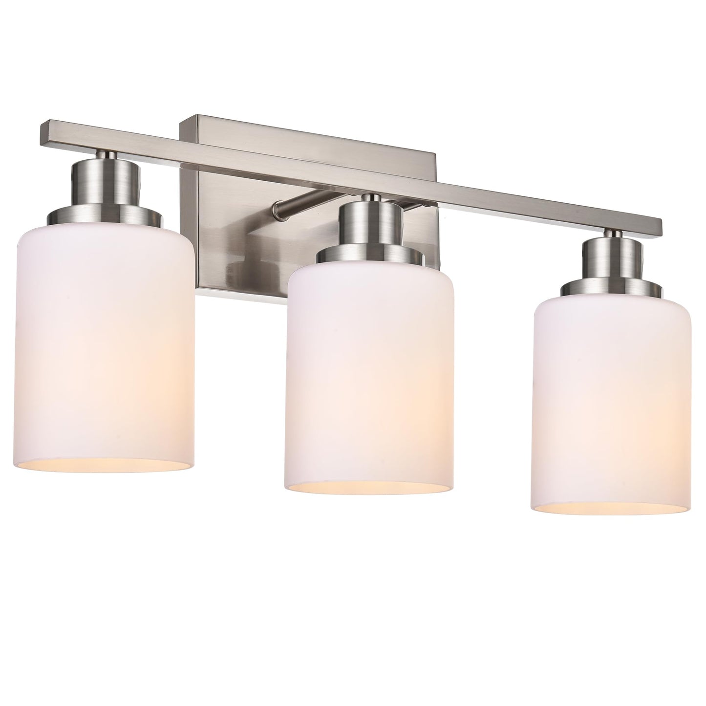 Wanluce 3-Light Bathroom Vanity Light Brushed Nickel Bathroom Lighting Fixtures Over Mirror with Opal White Glass Shade, Polished Nickel Finish Vanity Wall Sconces Fixtures for Bedroom Living Room