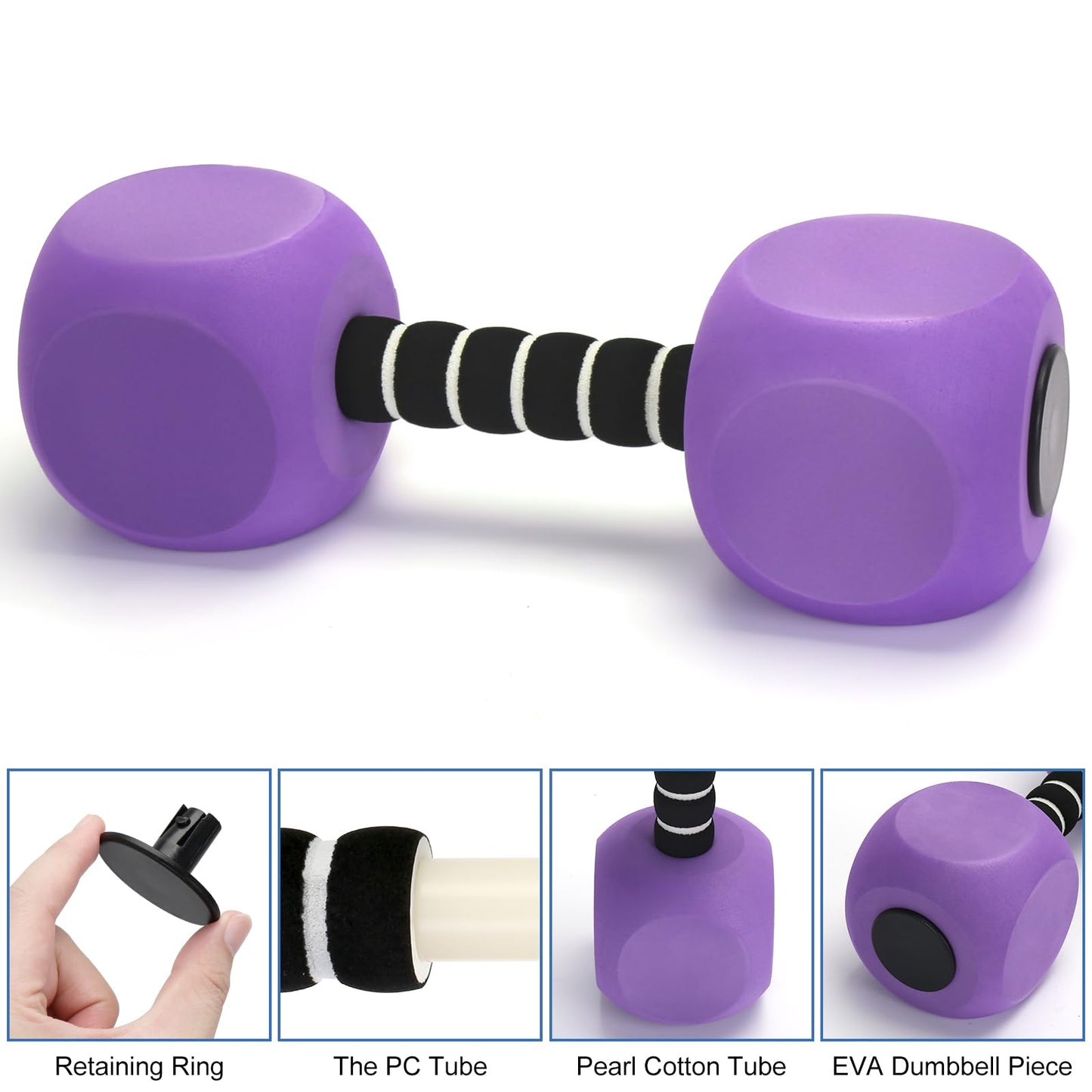 Water Dumbbells, 2Pack Aquatic Exercise Dumbbells, EVA Foam Barbells for Men Women Water Workouts (Purple)