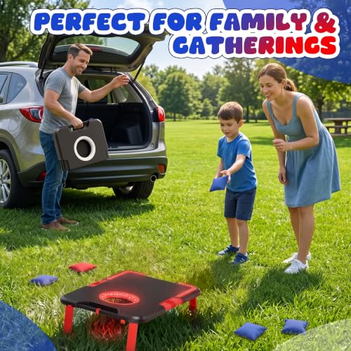 LED Cornhole Board Set with Glow-in-Dark Target & Sound Effects - Foldable Portable Game