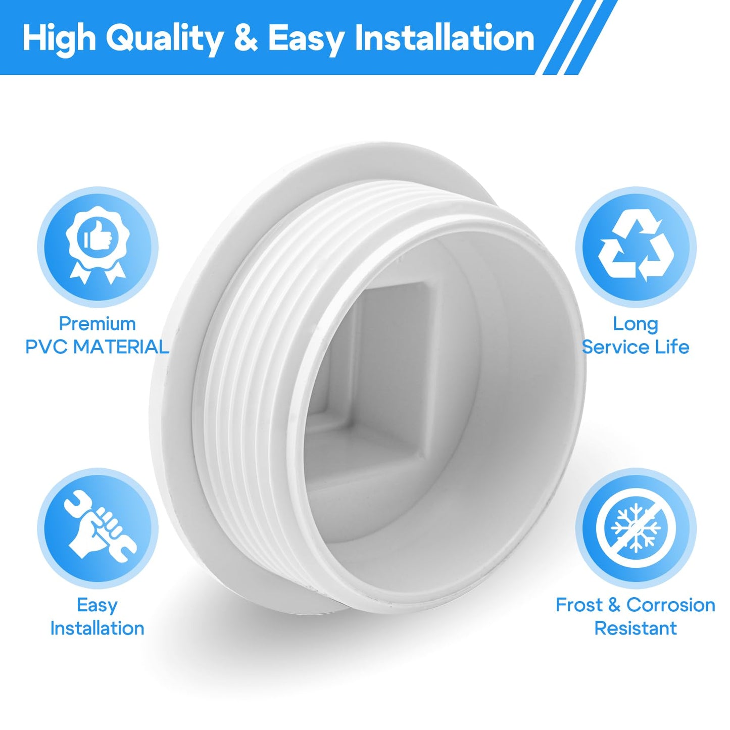 2-1/2" PVC Sewer Cleanout Plug, Fit SCH40 Standards NPT Male Threaded Flush Drain Cap for Drainage Piping Systems, Waste Water Pipe Access Cover
