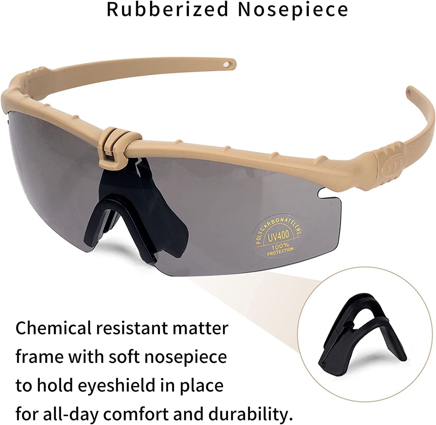 FOCUHUNTER Tactical Glasses, Shooting Safety Glasses, Anti Fog UV400 Protection Sunglasses with 3 Interchangeable Lens
