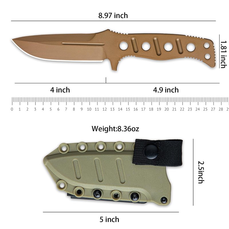 KNYXPP Fixed Blade Knife With Kydex sheath, 375 Full Tang Camping Knife With Sheath For Hiking, Outdoor, Hunting, Survival, Camping