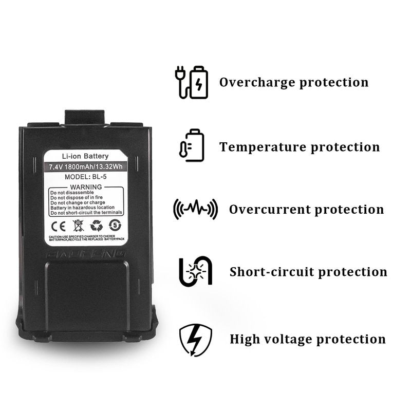 BAOFENG GT-3TP Battery 7.4V 1800mAh Li-ion Battery for Radio GT-3 Walkie Talkie Replacement