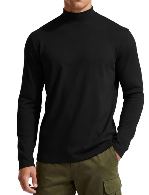 IVOVFANZY Mens Mock Turtleneck Long Sleeve Shirts Loose Fit Casual Basic Underwear T Shirt(Black, L)