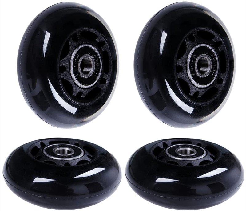 AOWISH 64mm Inline Skate Wheels 64mm x 24mm Roller Hockey Replacement Wheels w/Bearings for Roller Board Bag, Luggage Suitcase, Water Rower Seat, Steady Rest Wood Lathe (4-Pack) (Black)
