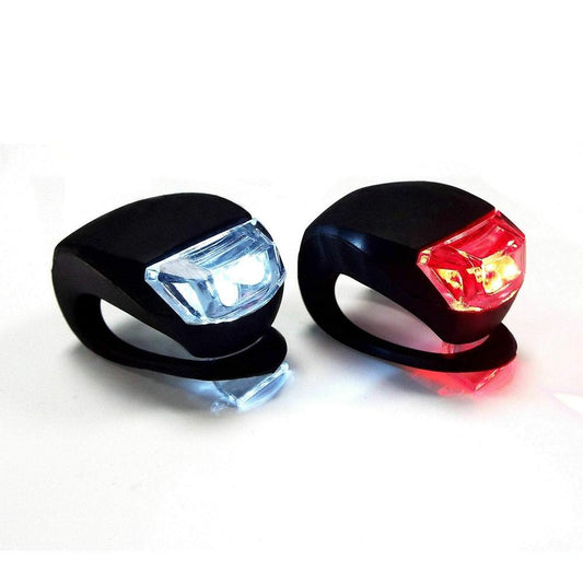 bicycle lights set, small, easy quick assembly, silicone plastic, waterproof, front light and rear light, 2 pieces