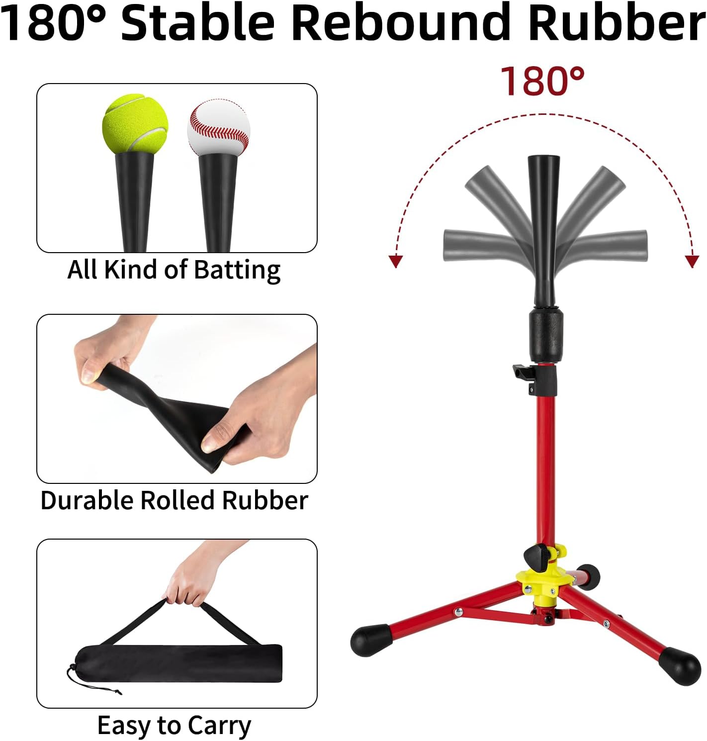 Skiennix Baseball Tee - Adjustable 23.5 to 39.76 Inches | Portable Batting Tee with Carry Bag for Kids Aged 5-12