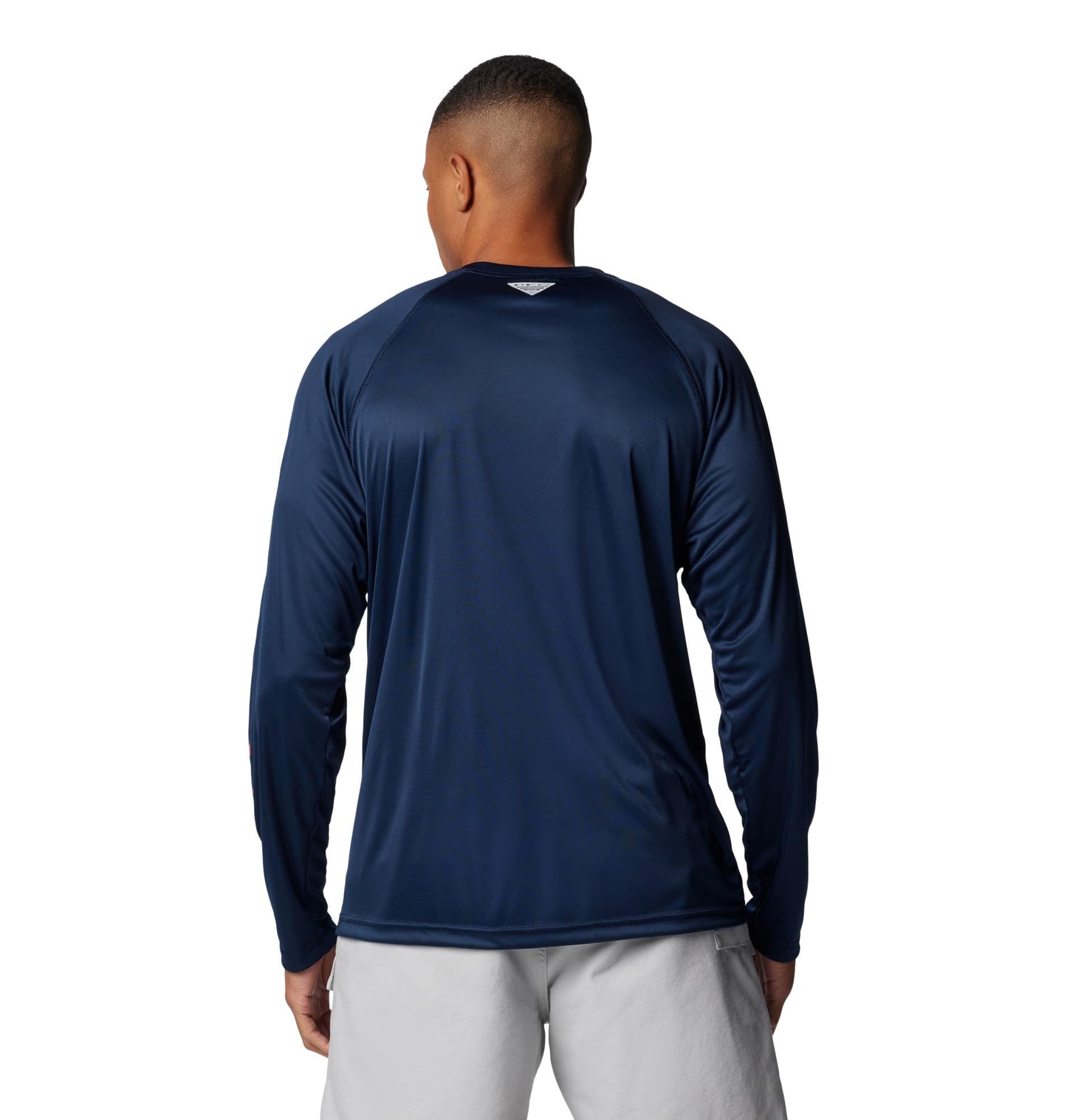 Columbia Men's PFG Terminal Tackle Long Sleeve Fishing Shirt, Collegiate Navy/Sunset Red Logo, 2X