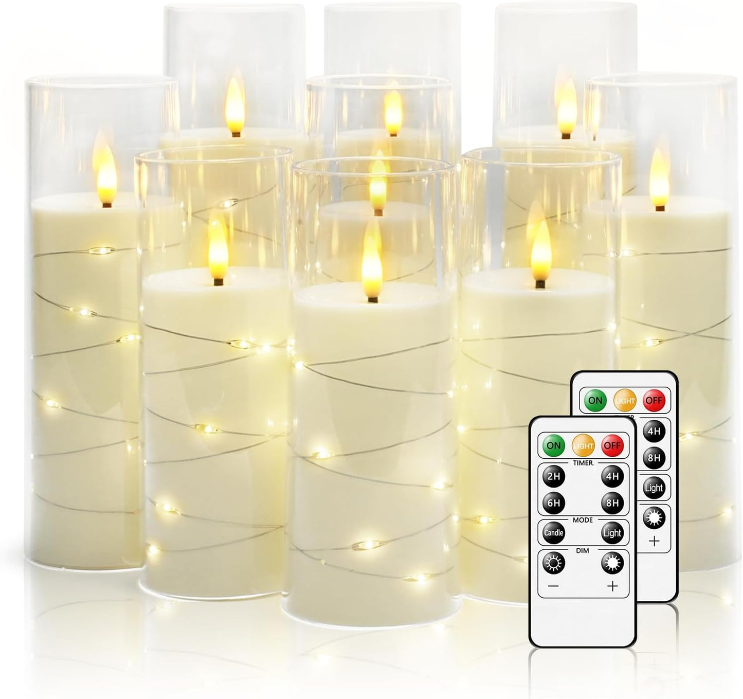 Flameless LED Pillar Candles Set - 9 Pcs White with Remote & Star String for Home Decor
