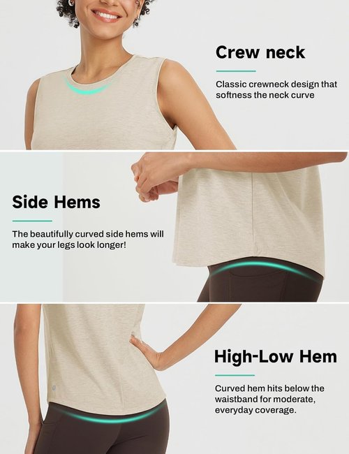 Baleaf Women's Yoga Tank Top - Open Back High Neck Sleeveless Athletic Shirt | Loose Fit for Comfort