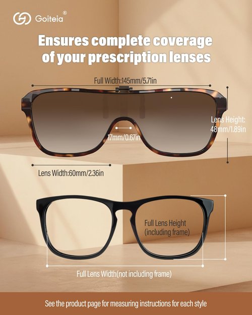 Goiteia Polarized Clip on Sunglasses over Prescription Glasses Women Men-One Piece Design for Wider View-Flip Up-UV Protection