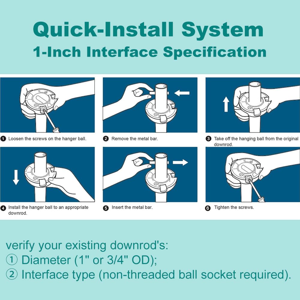 4 inch Black Ceiling Fan Downrod with Hanger Ball Assembly,1-inch OD,Non-Threaded Universal Downrod for Ceiling Fan With Hanger Pin Suitable for Multi-Brand Compatibility