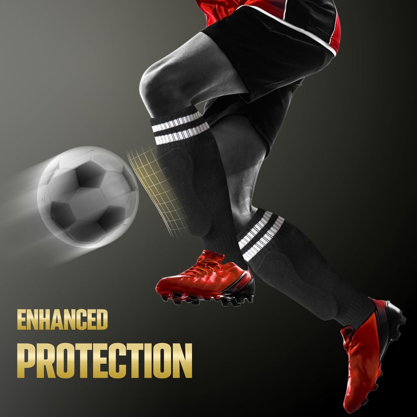 Soccer Shin Guards for Youth Kids Toddler, Upgraded Double Straps & Thicker, More Stable Protected Soccer Equipment - Football Gear for 3-5-7 4-6-8-10-12-14 Years Old Child Teens Boys Girls (Black, L)