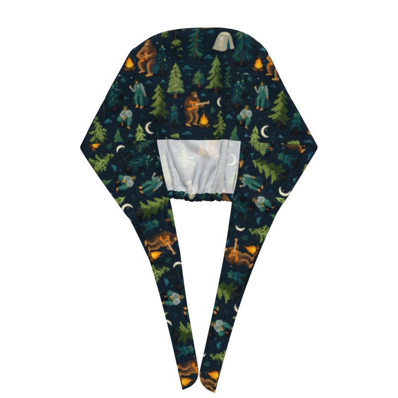 Sasquatch Camp Bonfire Working Cap Scrub Cap with Sweatband Adjustable Unisex Men Women Tie Back Hat Nurse Surgical Caps