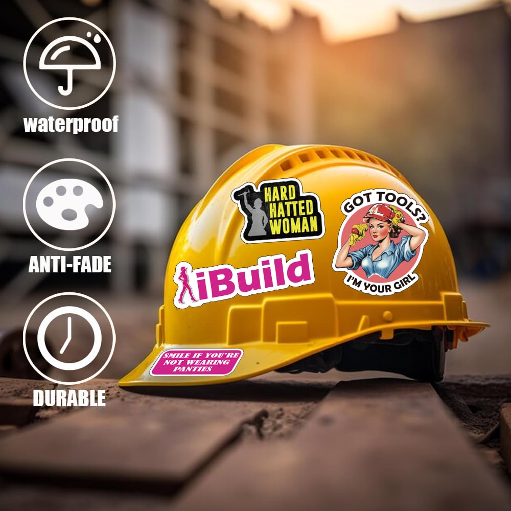 Women Hardhat Sticker | Funny Women in Trade Decals | Female Blue Collar Hard Hat Decals for Car,Waterbottle,Phone,Laptop