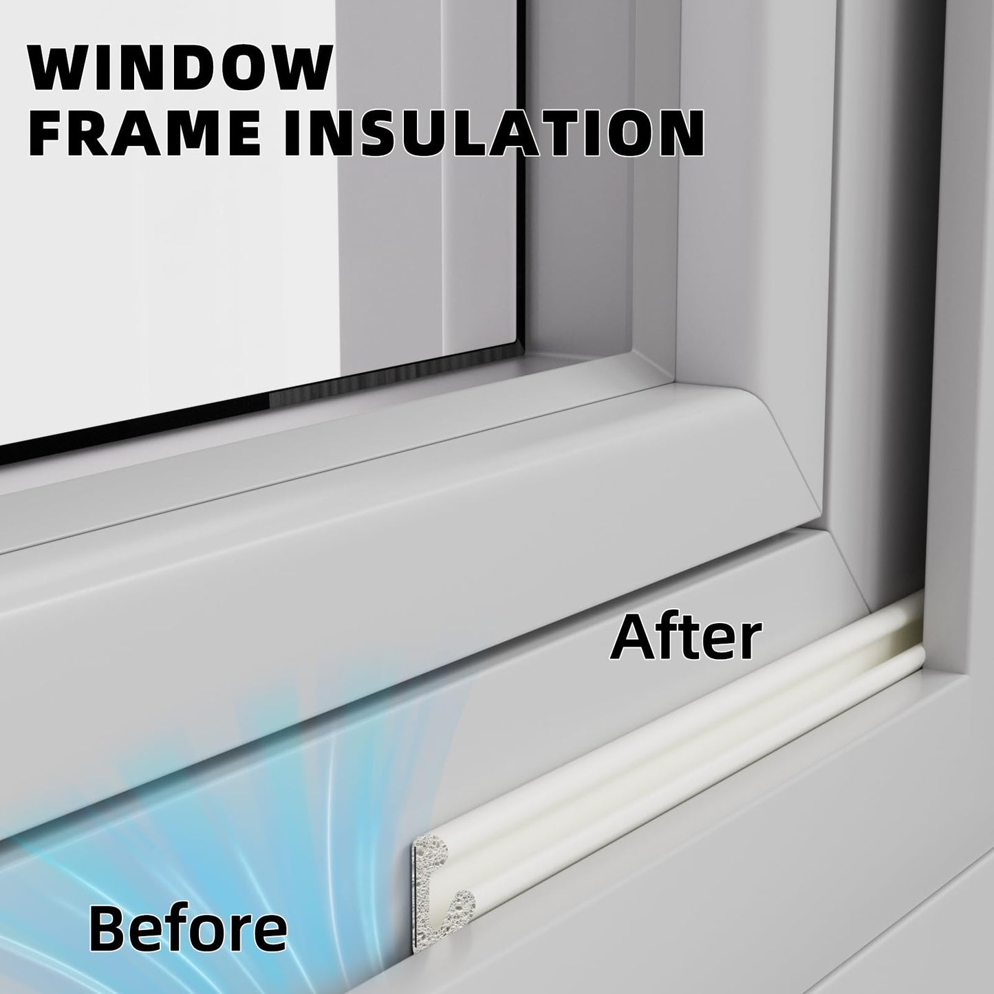 1 Pack*19.6 Ft Self-Adhesive V Shape Foam Window Weather Stripping Door Seal Insulation Strip for Winter, Soundproof Exterior Front Frame Gap Filler, Draft Stopper Tape Noise Light Blocker (White)