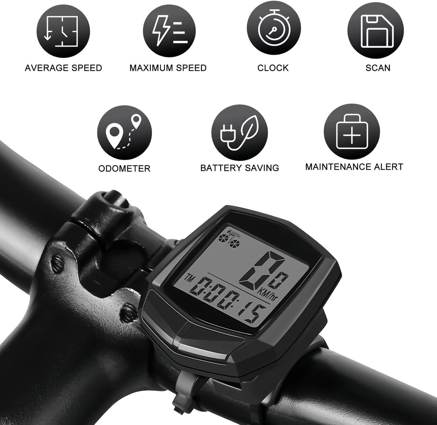 Skiennix Bike Computer - Waterproof Speedometer & Odometer with LCD Display | Multi-Function for Road & MTB