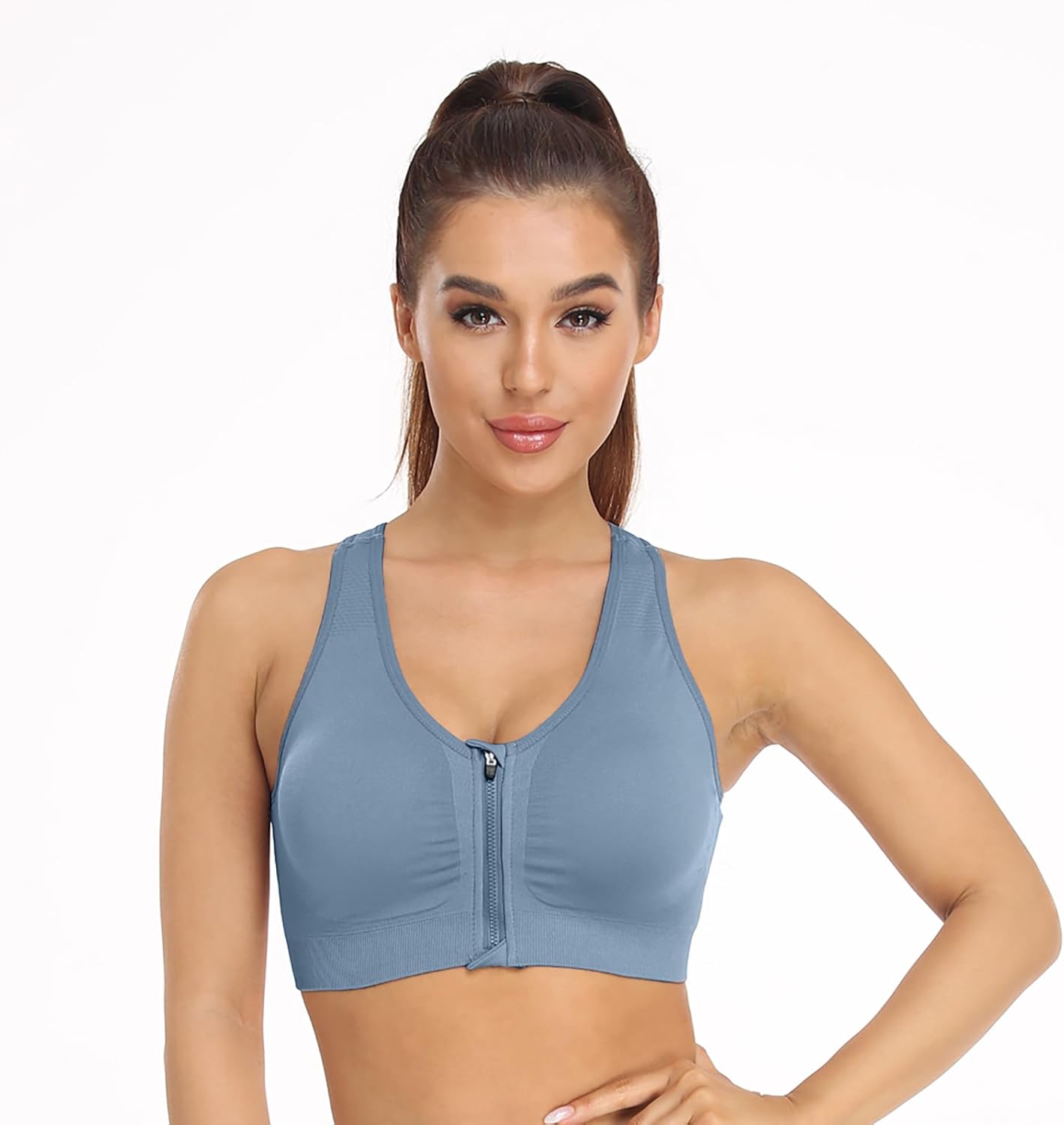 Skiennix Women's Zip Front Sports Bra - Wireless Post-Surgery Support for Yoga & Activewear